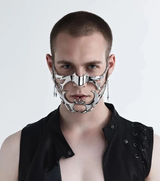 2023 Punk Mask Liquid Irregular Silver Color Hollow Titanium Steel Punk Cool Facial Accessories For Women Men Party Jewelry