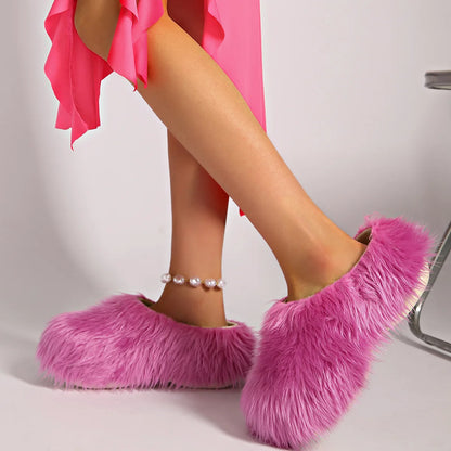 Modern Slippers Women's Faux Fur Adult Platform Mule Shoes Thick Sole Slides