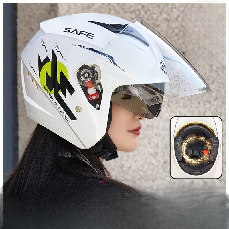 Uniform Size 58-62CM Helmet Motorcycle Winter Thermal Battery Car Female Winter Male Double Mirror Four Seasons Helmet