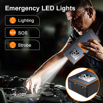 2025 Newest All-in-One Car Emergency Jump Starter & Air Pump 1200A Peak 150PSI Tire Inflator with LED Light & Power Bank