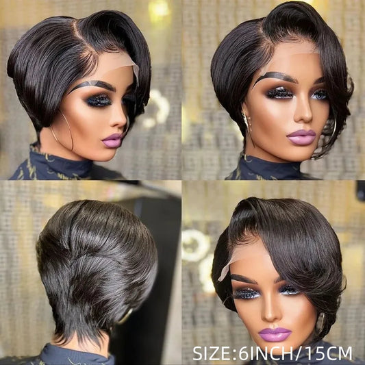 hort Lace Front Wigs for Black Women Human Hair Pixie Cut Wig Pre Plucked T Part Lace