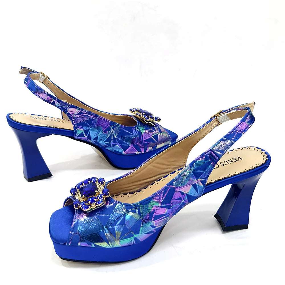 Venus Chan 2025 Elegant Peep-Toe Heels for Women - Perfect Italian Party Shoes & Bag Set with Sparkling Diamond Accents