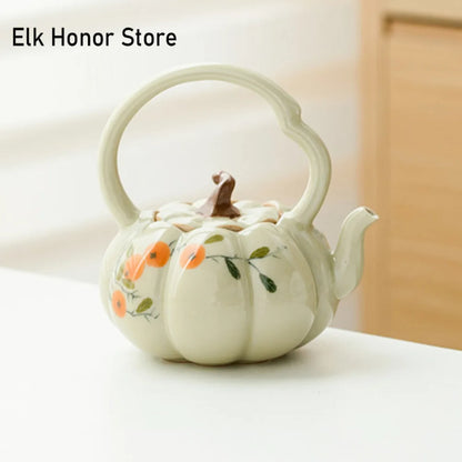 140ml Pure Hand-painted Persimmon Lifting Beampot Retro Plant Ash Pumpkin Pot Chinese Tea Soaking Kettle with Filter Kung Fu Tea