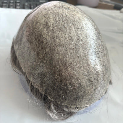 Grey Man Human Hair Wigs Replacement Natural Hairline Full Injection PU Base Prosthesis Capillary 1B40 1B80 Old Man Hairpieces