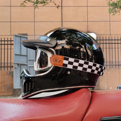 VOSS Retro Motorcycle Helmet, Retro Coffee Racer, Personality, Full Face, DOT Certified, Jetvintage silver mirror