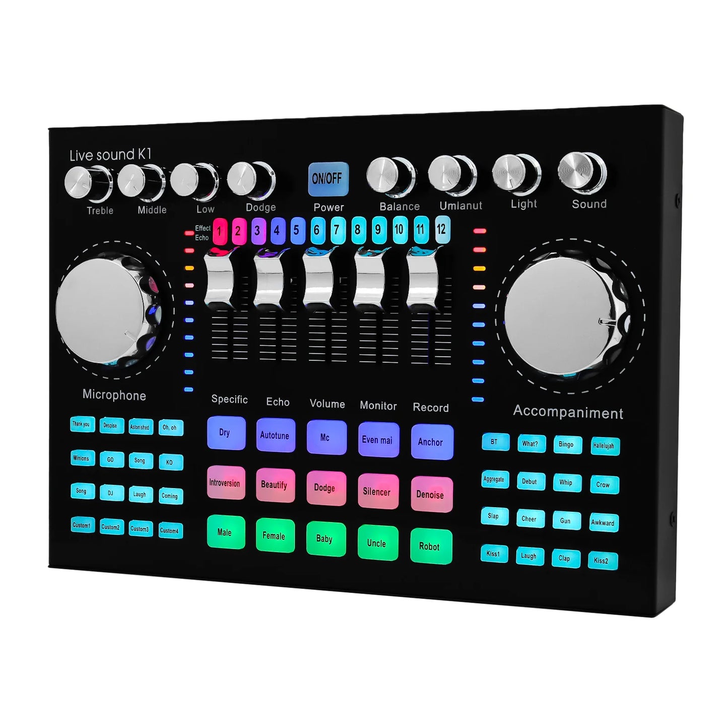 * K1 Live Sound Card Voice Changer Karaoke  Audio Mixer for Broadcast Recording KTV Music Audio Multifunctional Live Sound Card