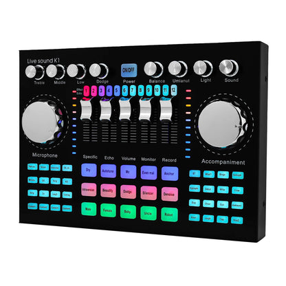 * K1 Live Sound Card Voice Changer Karaoke  Audio Mixer for Broadcast Recording KTV Music Audio Multifunctional Live Sound Card