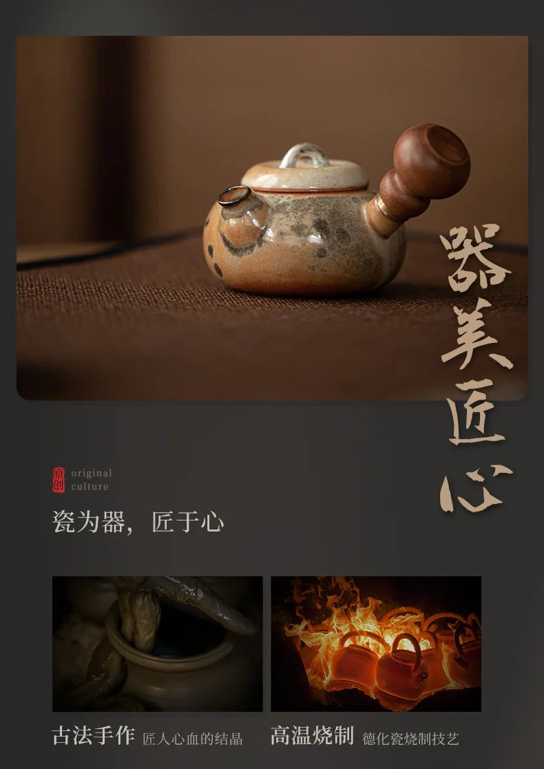 100ml Creative Zhiye Cat Side Handle Pot for Making Tea Handmade Wood-fired Porcelain Pot  for Infusions Kettle Kung Fu Tea Set