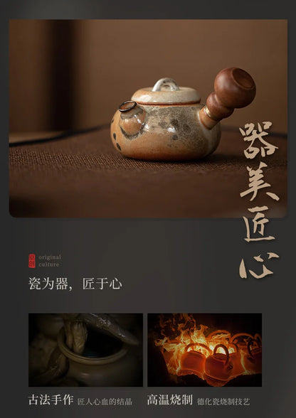 100ml Creative Zhiye Cat Side Handle Pot for Making Tea Handmade Wood-fired Porcelain Pot  for Infusions Kettle Kung Fu Tea Set