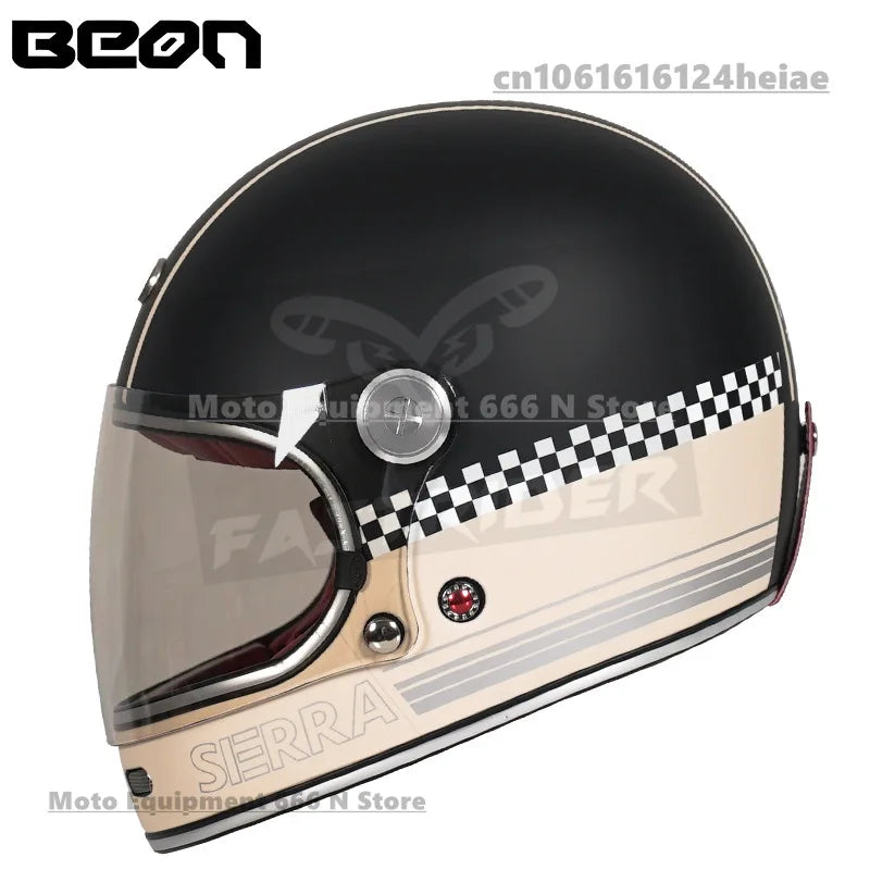 BEON Lightweight Fiberglass Full Face Helmet for Men Women Retro Motorcycles Helmet Cool and Personalized Karting Helmet B510