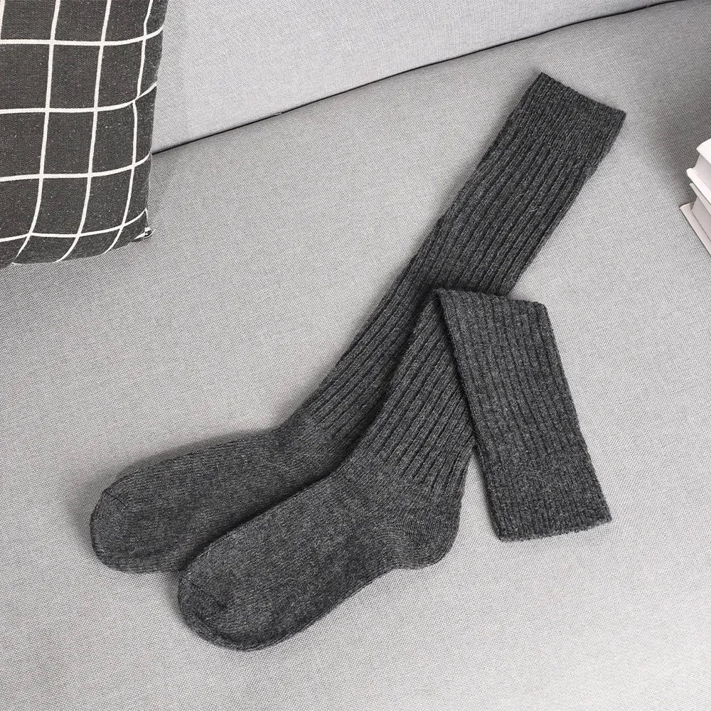 Soft Wool Long Socks Women Autumn Winter Cashmere Solid Knitted Stocking Skinny Casual Knee High Fluffy Warm Thicken Girls Socks
