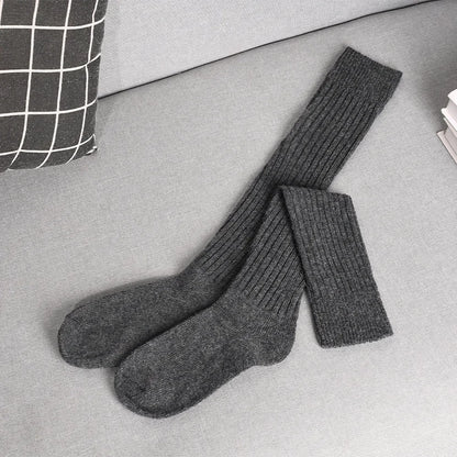 Soft Wool Long Socks Women Autumn Winter Cashmere Solid Knitted Stocking Skinny Casual Knee High Fluffy Warm Thicken Girls Socks