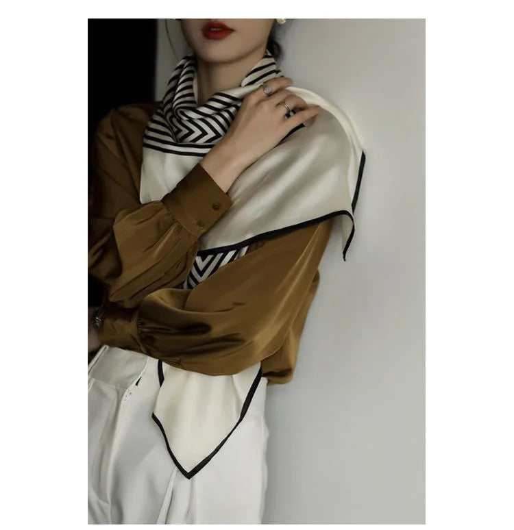 Luxury2025Square Silk Scarf for Women 90*90Hijab Hair Bands Neckerchief Female Satin Shawl Ribbon Headband Fashion Wraps