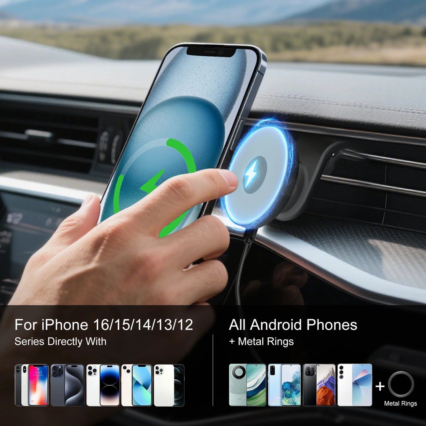 15W Magnetic Car Wireless Chargers Mount Fast Charging Station Dock 360° Adjustable For iPhone17/16/15/14/13 All Android Phones