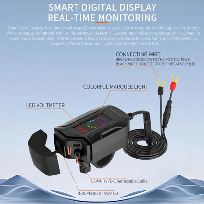Motorcycle USB Charger 12V Power Supply Adapter with Voltmeter Handlebar USB Socket Charger Waterproof Motorcycle Accessories