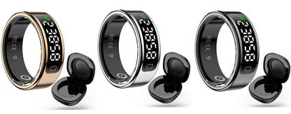 Touch Display Smart Ring R11C with Charging Box-1ATM Waterproof Step Health Tracker 5.2 BLE Heart Rate Blood Oxygen Monitor