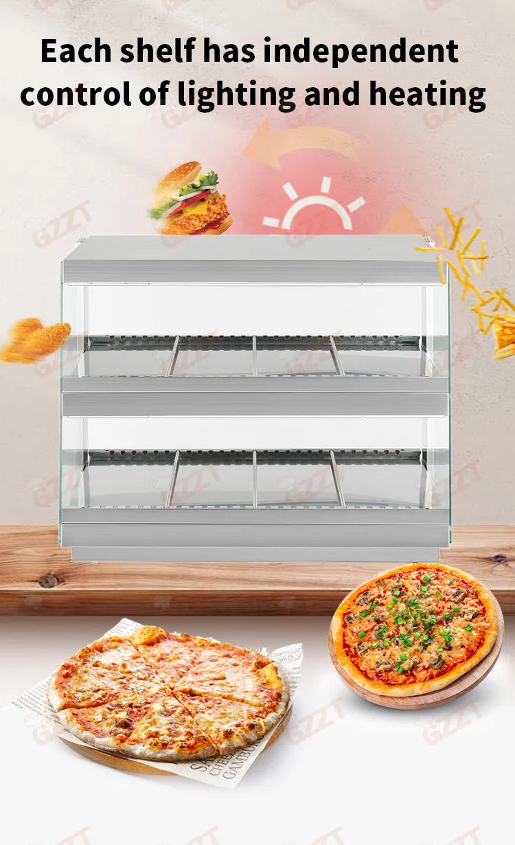 Stainless Steel Electric Commercial 2 Tier Dry Heating Fried Food Hamburger Pizza Warmer Showcase Dry Food Warmer Display