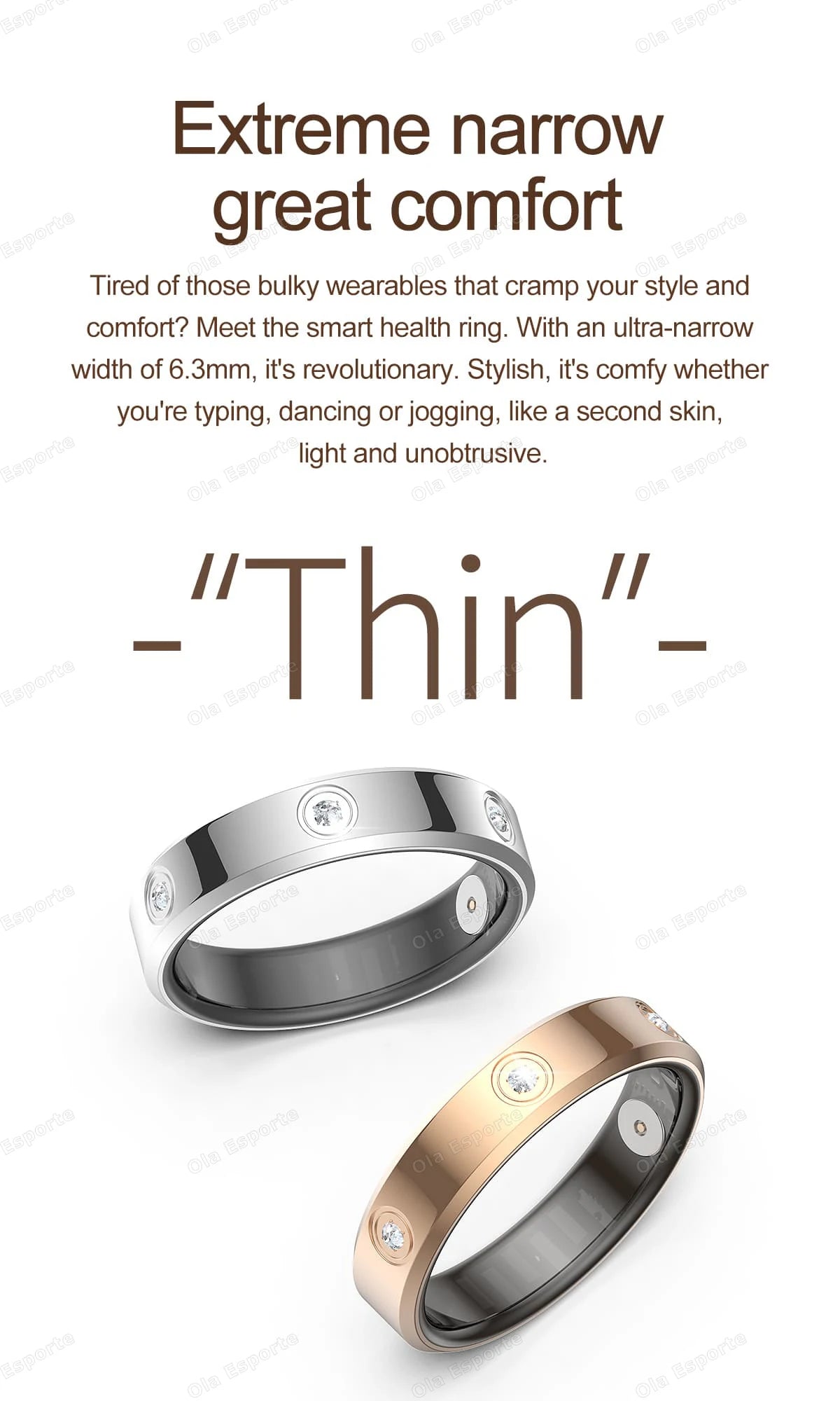 2026 Smart Ring Women Men Super narrow 6.3mm Heart Rate Health Stress measurement Monitor IP68 Waterproof Fashion Sports Rings