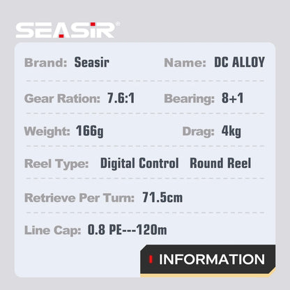 SEASIR DC Alloy ALL-metal Round reel DC Drum Digital Control Ultralight 166g Saltwater Metal Guide Baitcast Fishing Reel