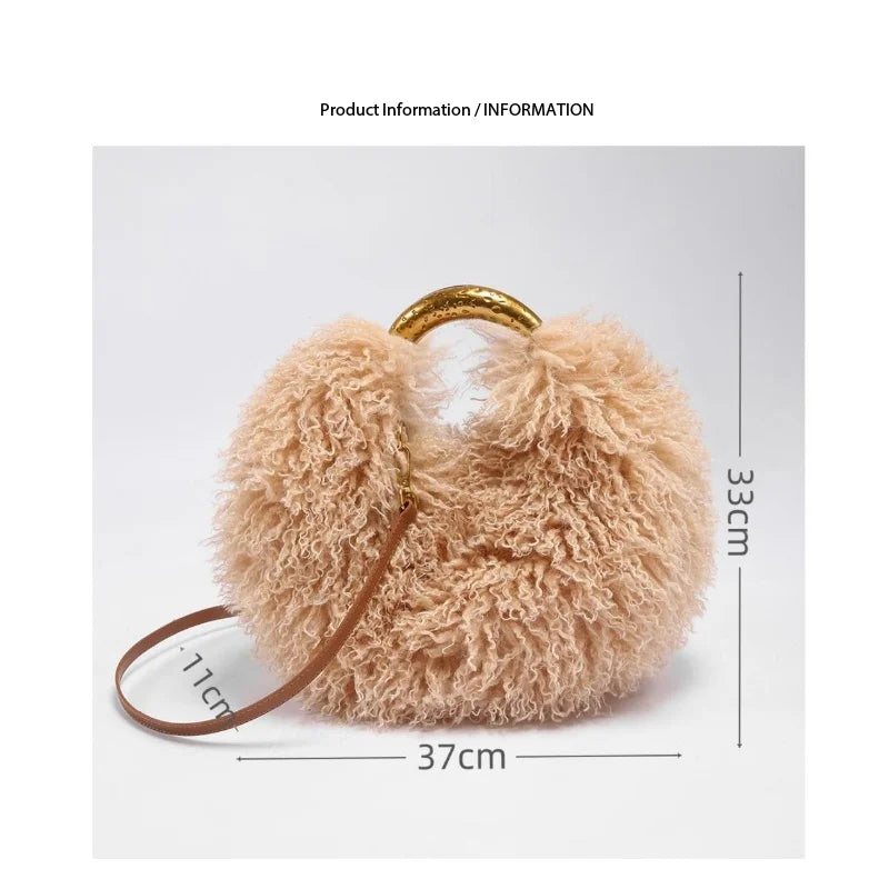 Spice Girl Solid Color Plush Women's Shoulder Bags Exquisite Handle Female Handbag Casual Versatile Furry Ladies Messenger Bag
