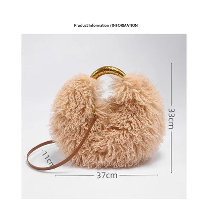 Spice Girl Solid Color Plush Women's Shoulder Bags Exquisite Handle Female Handbag Casual Versatile Furry Ladies Messenger Bag