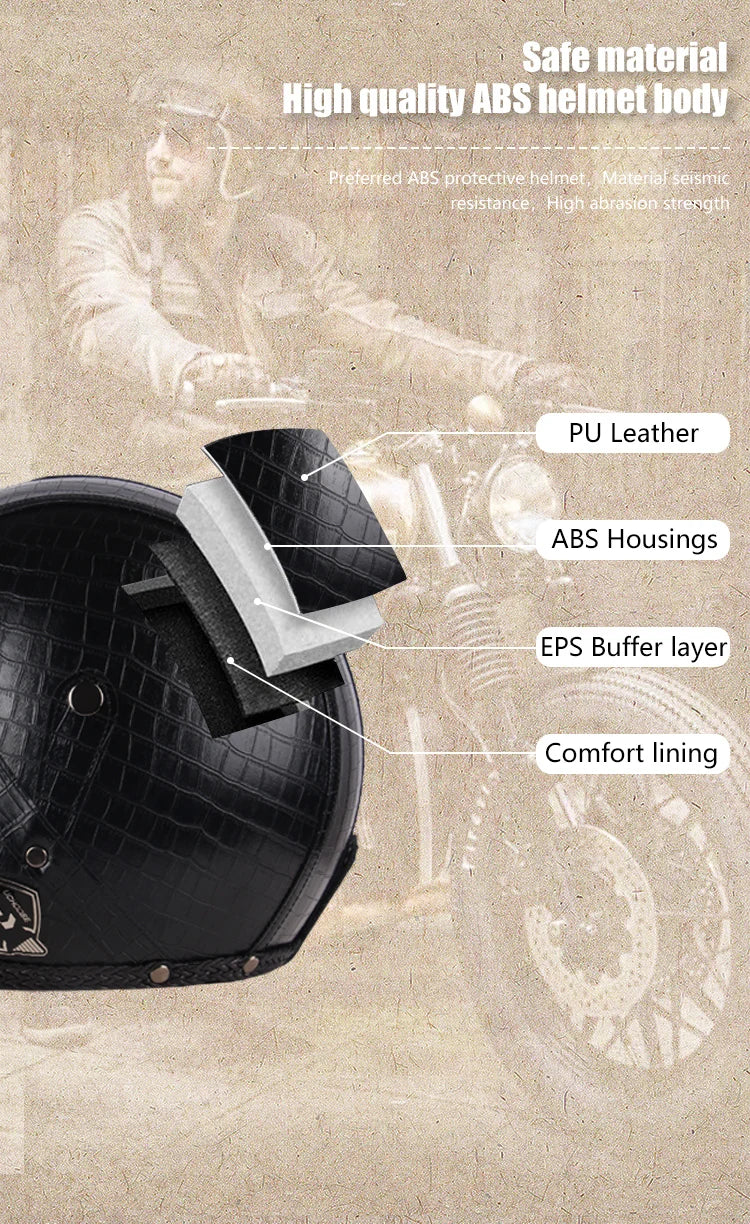 UCHOOSE Retro Motorcycle Helmet PU Leather Open Face 3/4 Chopper Bicycle Helmets Classic Casco Moto Vintage