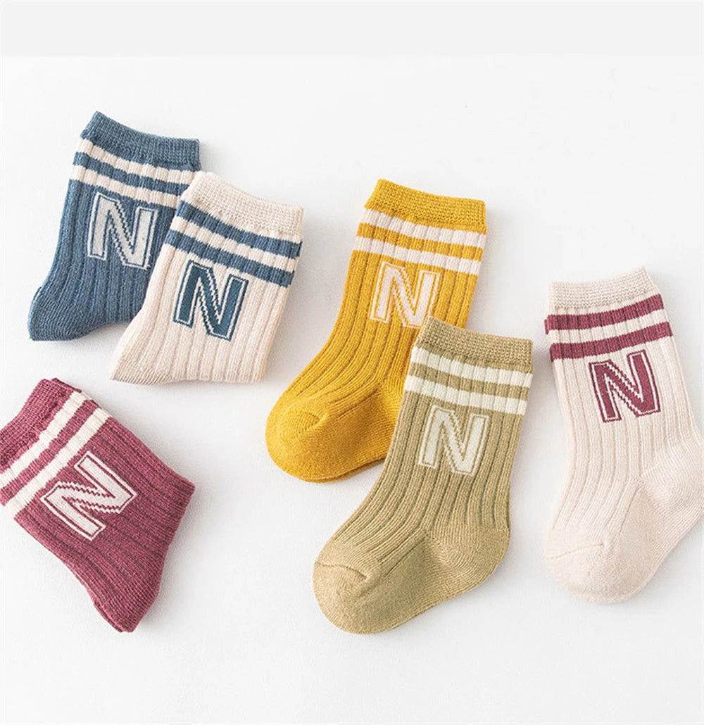 3Pair/Lot Baby Socks Knit Soft Letter Socks Baby Middle Tube Stockings Long Socks for Infant Toddler Boys Baby Girl Accessories