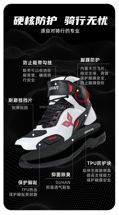 DUHAN  Motorcycle Boots Male Boots for Men Motocross Waterproof Anti Slip Fall Prevention Mid Top Leather Cycling Riding Shoes