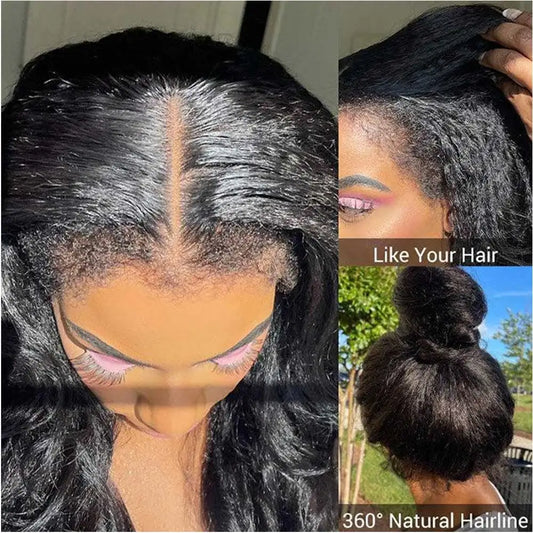 360 Full HD Lace Frontal Wig Human Hair 4C Edges Invisible Strap Glueless Kinky Straight Wig With Kinky Curly Baby Hair