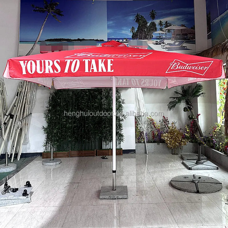 Pink Yellow Blue Striped Parasols Umbrellas Outdoor Luxury Aluminium Market Style Beach Umbrella with Fringe Outdoor for Shop