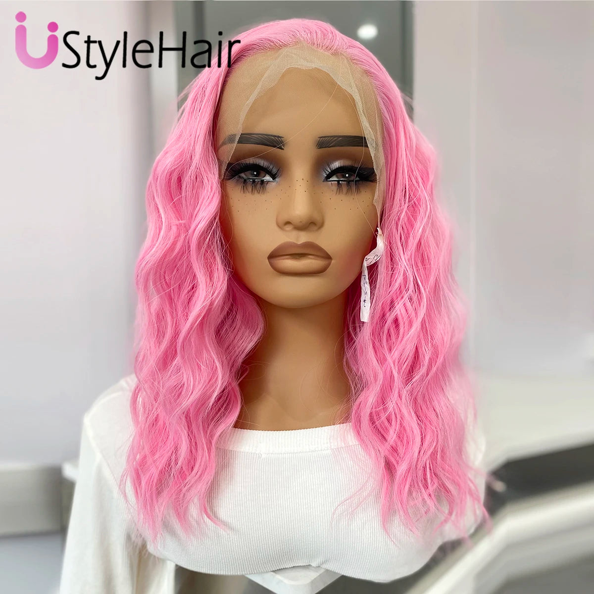 UStyleHair Brown Lace Front Wig Natural Looking 12Inches Short Wave Wig Heat Resistant Synthetic Hair Daily Use Cosplay Wig