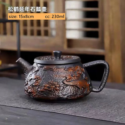 Purple Pottery Relief Teapot Hand-carved Dragon Pattern Beauty Kettle Traditional Ball Hole Filter Pot Chinese Zisha Tea Set