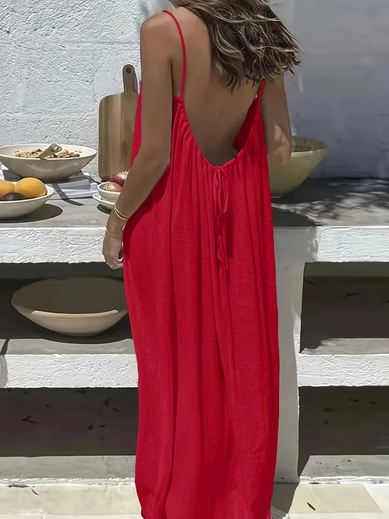 2026 Loose-Fit Spaghetti Strap Clean Fit Women's Casual Homewear Summer Solid-Color Vacation Cool Homewear Slow Fashion Dresses