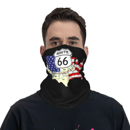 Custom Travel Motorcycle Ride Route 66 Bandana Winter Neck Warmer Windproof Wrap Face Scarf for Hiking Highways Gaiter Headband