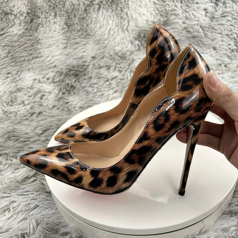 Leopard Print Sexy Women Pumps Shoes Women High Heels Pointed Toe Wedding Shoes 12cm Chaussure Femme QP023 ROVICIYA
