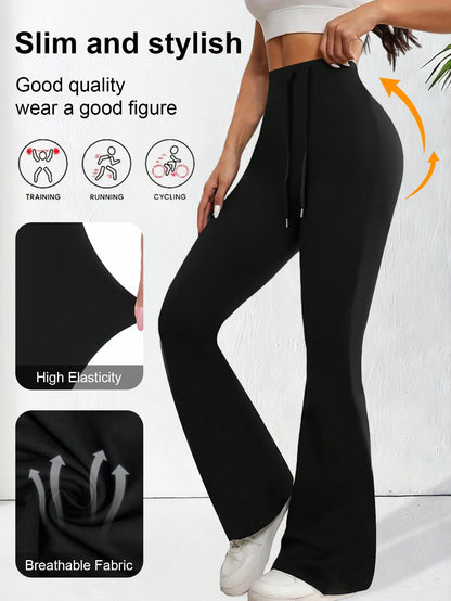 Drawstring Flare Pants, High Waist Bootcut Pants, Fashion Slim Elastic Comfortable Casual Long Pants, Sexy Wide Leg Pants