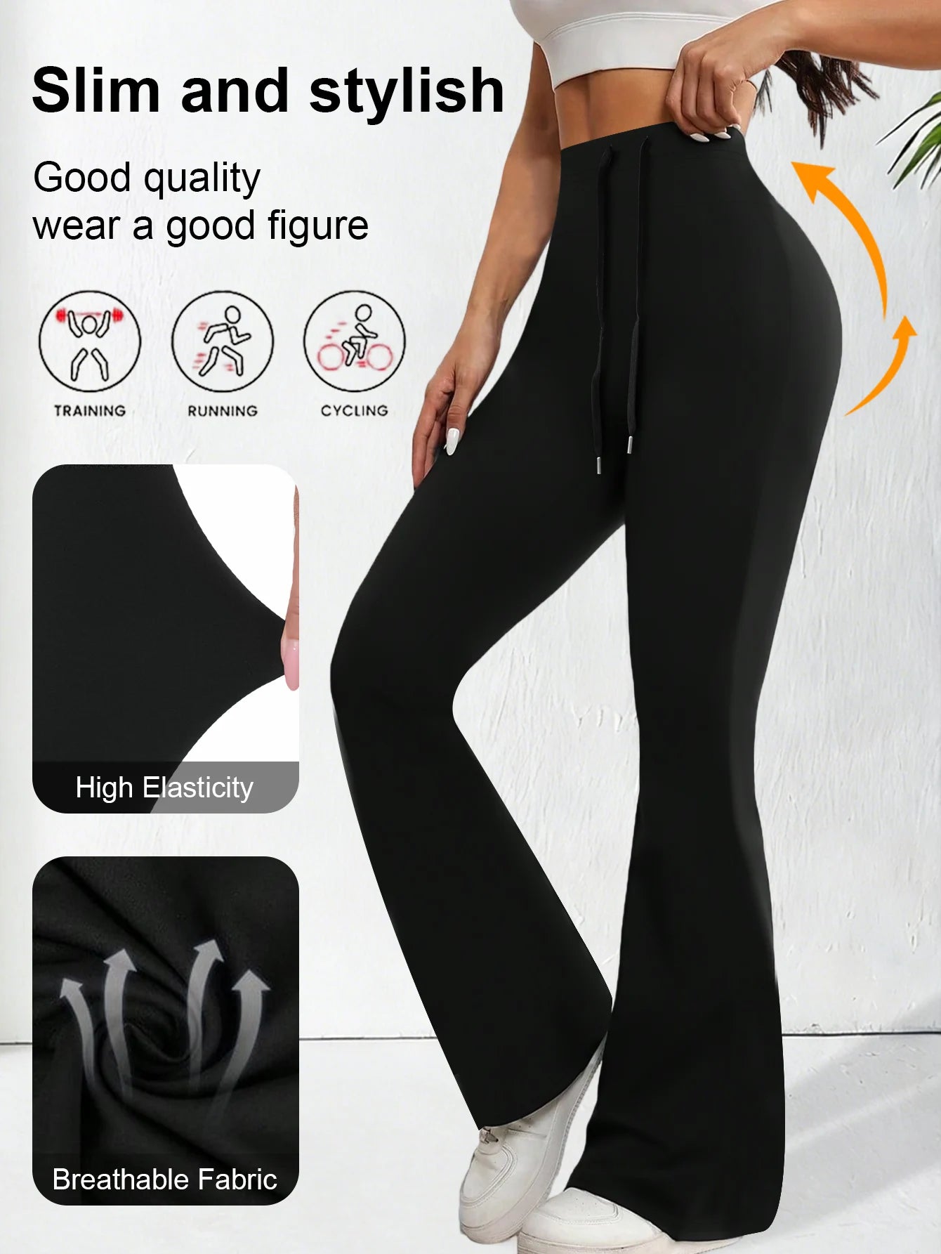 Drawstring Flare Pants, High Waist Bootcut Pants, Fashion Slim Elastic Comfortable Casual Long Pants, Sexy Wide Leg Pants