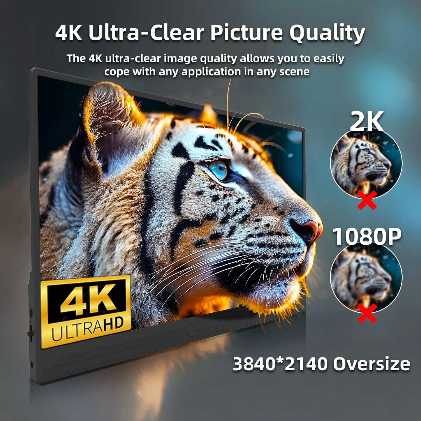 ZSUS 3840*2160 13-inch 4K Portable Monitor 60HZ For Laptop XBox PS4 / 5 Switch TV Box Cell Phone PC Extension Mobile