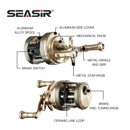 SEASIR JH All METAL Drum Baitcasting Reel CNC Machining Technology 9+1BB Max Drag 7kg Saltwater Fishing Reels