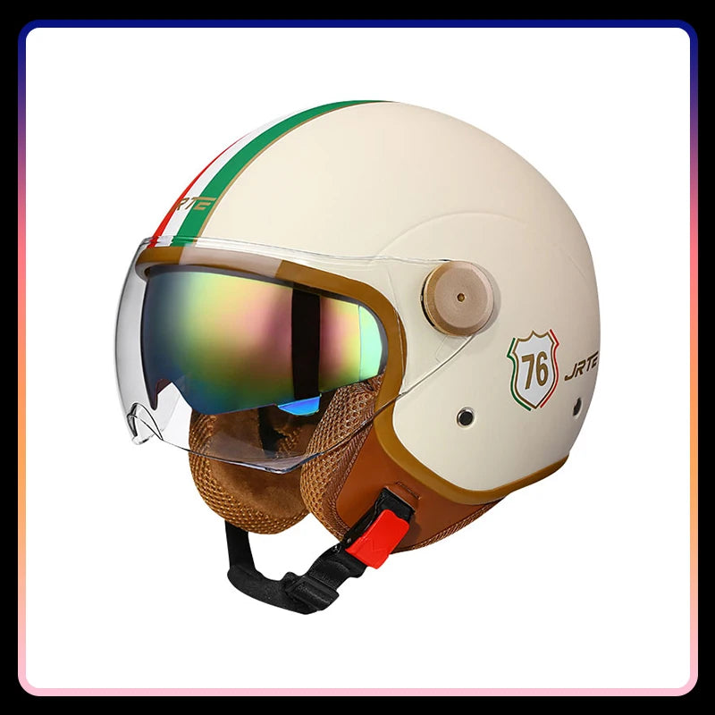 Retro Open Face Motorcycle Helmet Daul Lens DOT ECE Approved Vintage Jet Helmet 3/4 Open Half Helmet for Scooter Curiser Chopper