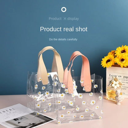 High Quality PVC Transparent Clear Tote Bag Little Daisy Waterproof Storage Bag Handle Gift Bag Transparent Shopping Bags