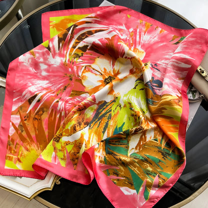 Luxury Silk Hair Square Scarf Women Satin Neck Tie Hand Wrist Foulard Summer Print Shawl Wraps Head Kerchief Hijab Bandana New