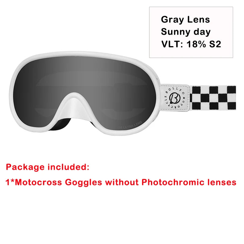 Vintage Motorcycle Goggles Over Glasses Photochromic UV400 Dirt Bike Goggles for Men Women Dual-Cycle Defogging Racing Glasses