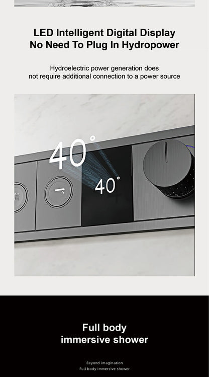 Ceiling Mounted LED Digital Display Thermostatic Shower System.Embedded waterfall style brass bathroom mixer for hot&cold water