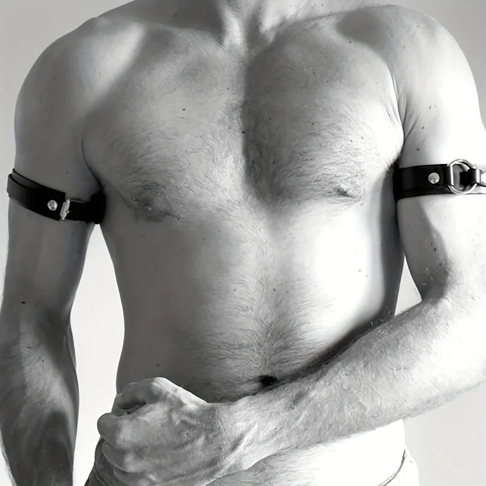 Punk Hip Hop Sexy PU Leather Fashion Men's Armband, Adjustable Bondage Elastic Armband Body Cage Arm Rings Erotic Rave Cosplay