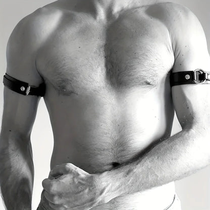 Punk Hip Hop Sexy PU Leather Fashion Men's Armband, Adjustable Bondage Elastic Armband Body Cage Arm Rings Erotic Rave Cosplay