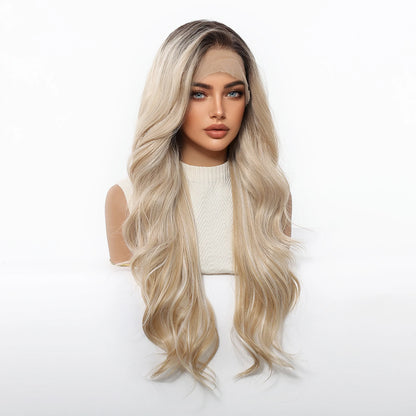 EASIHAIR Long Wavy HD Lace Front Synthetic Wigs for Women Natural Wave Blonde Wigs With Dark Roots 13*6 Lace Wigs Heat Resistant