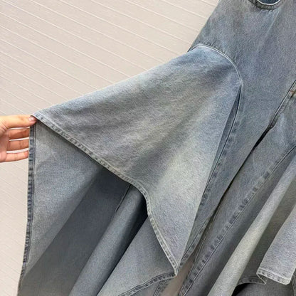 Irregular ruffled denim flared pants for women - high-waisted, loose-fitting, slimming, floor-length pants. 2026 new style.