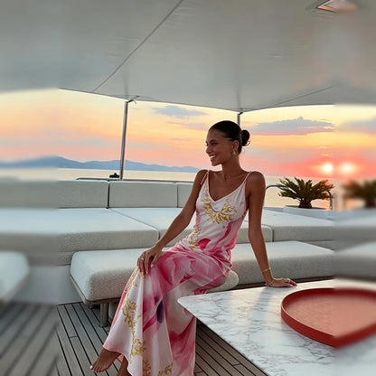Sexy Sling Women's Maxi Dress V-neck Backless Floral Print Sleeveless Long Skirt 2026 NEW Summer Beach Vacation Party Vestido
