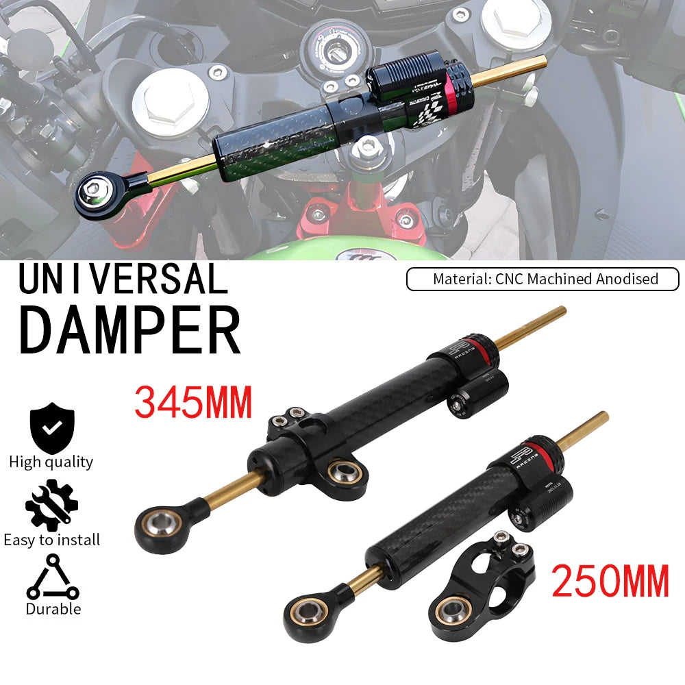 Motorcycle Adjustable Damper Steering Stabiliz 250 345mm steering stabilizer for Honda Kawasaki Street Bike Carbon fiber texture
